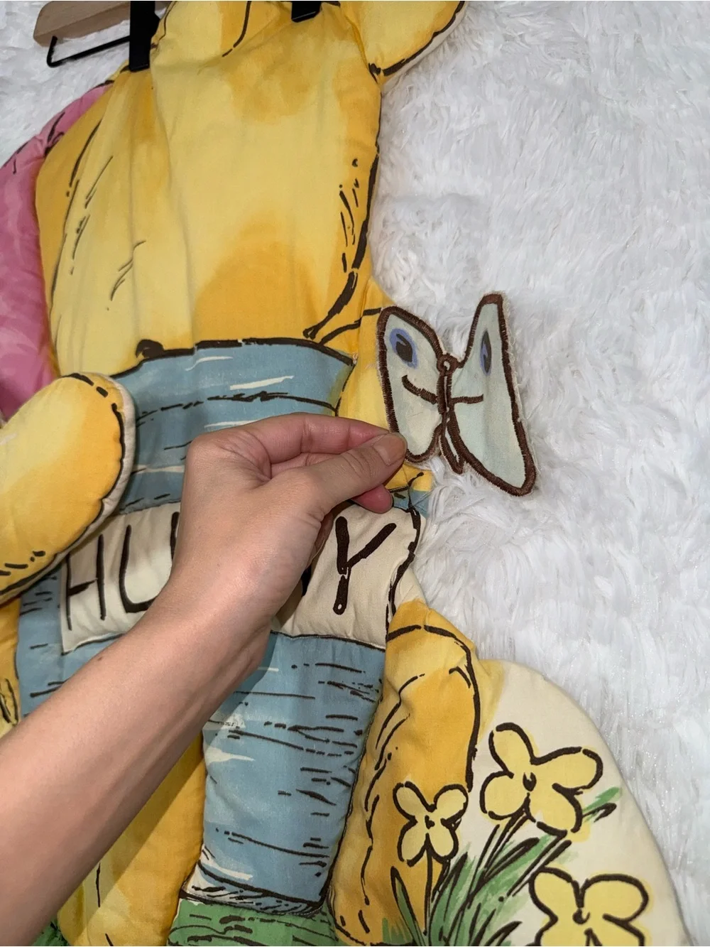 Vintage 90s Quilted Winnie the Pooh Honey Pot Baby Blanket Nursery Wall Decor